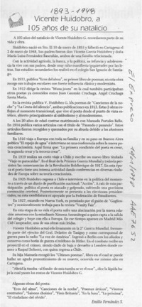 Vicente Huidobro, a 105 años de su natalicio