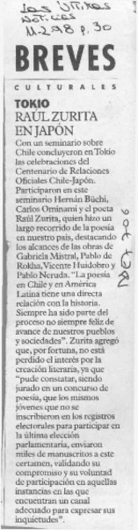 Raúl Zurita en Japón  [artículo].