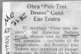 Obra "Pide tres deseos" ganó Ene Teatro  [artículo].