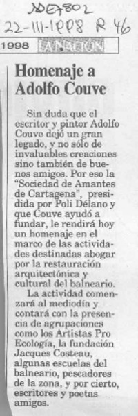 Homenaje a Adolfo Couve  [artículo].