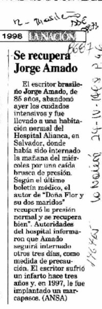Se recupera Jorge Amado  [artículo].
