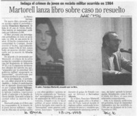 Martorell lanza libro sobre caso no resuelto  [artículo].