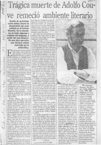 Trágica muerte de Adolfo Couve remeció ambiente literario  [artículo].
