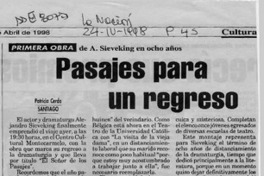 Pasajes para un regreso  [artículo] Patricia Cerda.