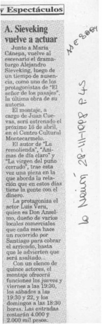 A. Sieveking vuelva a actuar  [artículo].