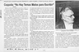 Coppola, "No hay temas malos para escribir"  [artículo].