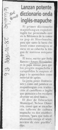 Lanzan potente diccionario onda inglés-mapuche  [artículo].