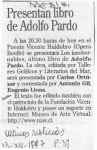 Presentan libro de Adolfo Pardo