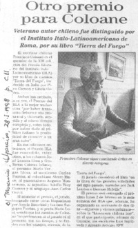 Otro premio para Coloane