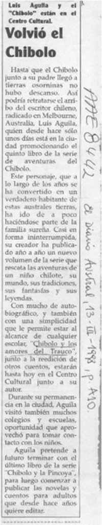 Volvió el Chibolo  [artículo].