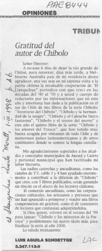 Gratitud del autor de Chibolo  [artículo] Luis aguila Schoettge.