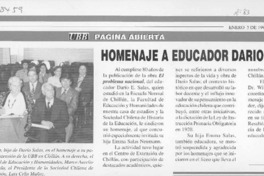Homenaje a educador Darío Salas  [artículo].