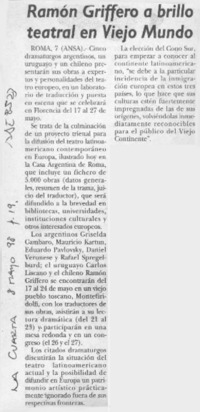 Ramón Griffero a brillo teatral en viejo mundo  [artículo].