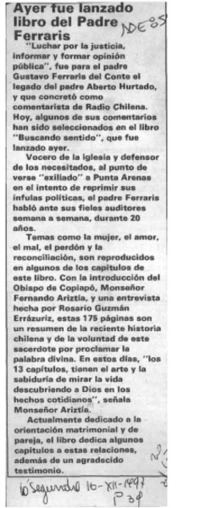 Ayer fue lanzado libro del Padre Ferraris  [artículo].
