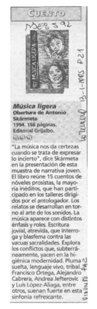 Música ligera  [artículo] Vicente Paz.