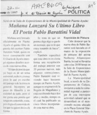 Mañana lanzará su último libro el poeta Pablo Barattini Vidal  [artículo].