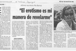 "El erotismo es mi manera de revelarme"  [artículo] Rodrigo Ramos.