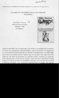 La crisis no moderna de la universidad moderna  [artículo] Pablo Oyarzún.