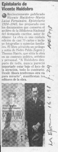 Epistolario de Vicente Huidobro  [artículo].