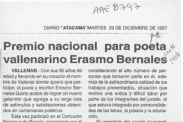 Premio Nacional para poeta vallenarino Erasmo Bernales  [artículo].