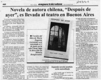 Novela de autora chilena, "Después de ayer", es llevada al teatro en Buenos Aires  [artículo].