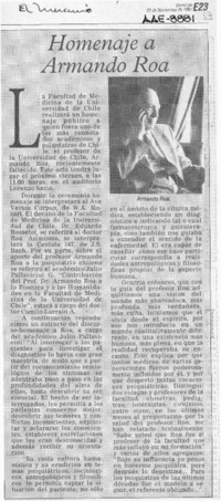 Homenaje a Armando Roa  [artículo].