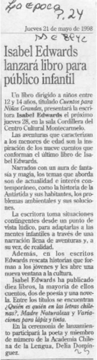 Isabel Edwards lanzará libro para público infantil  [artículo].