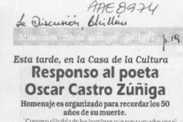 Responso al poeta Oscar Castro Zuñiga  [artículo].