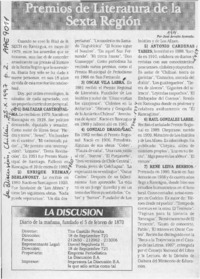 Premios de Literatura de la Sexta región  [artículo] José Arraño Acevedo.