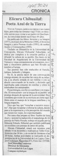 Elicura Chihuailaf, poeta azul de la tierra  [artículo] José Mansilla Contreras.