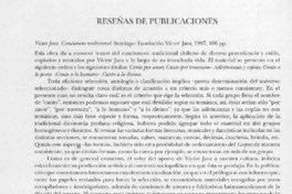 Víctor Jara, "Cancionero tradicional"  [artículo] Víctor Rondón.
