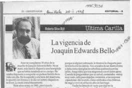 La vigencia de Joaquín Edwards Bello  [artículo] Roberto Silva Bijit.