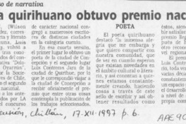 Poeta quirihuano obtuvo premio nacional  [artículo] Wilson Ponce Hernández.