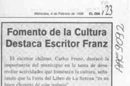 Fomento de la cultura destaca escritor Franz  [artículo].