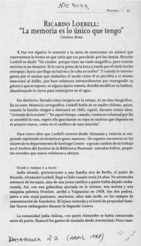 "La memoria es lo único que tengo"  [artículo] Catalina Mena.