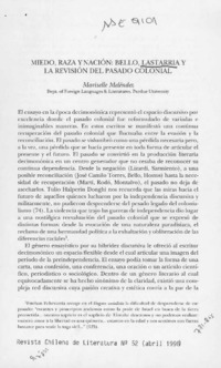 Miedo, raza y nación. Bello, Lastarria y la revisión del pasado colonial