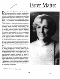 Ester Matte, madrina de todos  [artículo] Luis Alberto Mansilla.