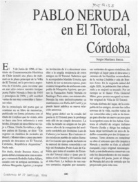 Pablo Neruda en El Totoral, Córdoba  [artículo] Sergio Martínez Baeza.