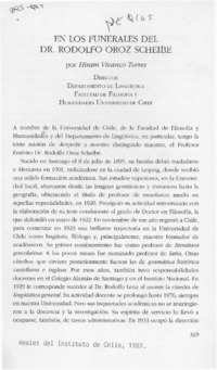 En los funerales del Dr. Rodolfo Oroz Scheibe  [artículo] Hiram Vivanco Torres.