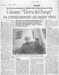 Coloane, "Tierra del Fuego" es cósmicamente mi mejor obra  [artículo] Elizabeth Orellana.