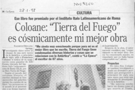 Coloane, "Tierra del Fuego" es cósmicamente mi mejor obra  [artículo] Elizabeth Orellana.