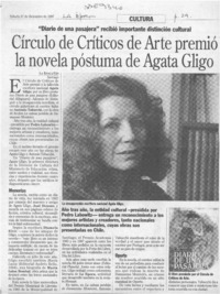 Círculo de Críticos de Arte premió la novela póstuma de Agata Gligo  [artículo].