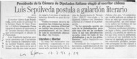 Luis Sepúlveda postula a galardón literario  [artículo].