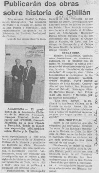 Publicarán dos obras sobre historia de Chillán