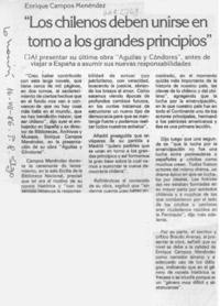 "Los chilenos deben unirse en torno a grandes principios"  [artículo].