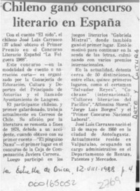 Chileno ganó concurso literario en España  [artículo].