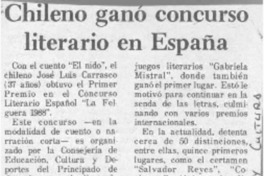 Chileno ganó concurso literario en España  [artículo].