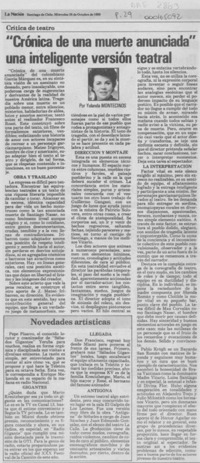 "Crónica de una muerte anunciada" una inteligente versión teatral