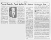 Campos Menéndez, Premio Nacional de Literatura  [artículo].