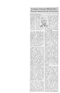 Enrique Campos Menéndez, Premio Nacional de Literatura  [artículo] Gustavo Alessandri V.